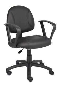 Boss Deluxe Posture LeatherPlus Mid-Back Task Chair with Fixed Loop Arms, Black (B307)