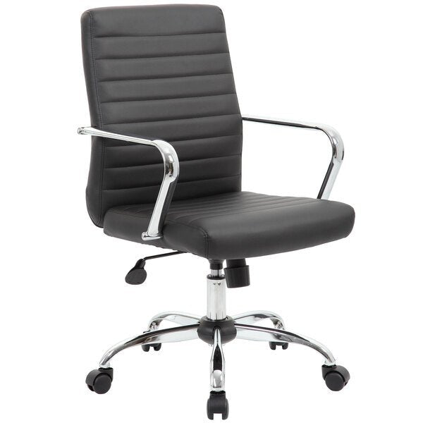 Boss Retro Task Chair with Chrome Fixed Arms, Black (B436C) - SchoolOutlet