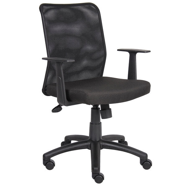 Boss Mesh Budget Task Chair with T - Arms, Black (B6106) - SchoolOutlet