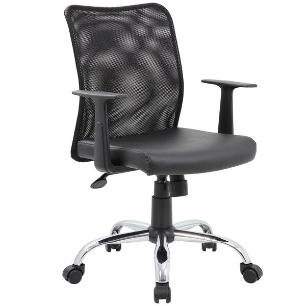 Boss Mesh Back and Vinyl Seat Budget Task Chair with T - Arms, Black (B6116C) - SchoolOutlet