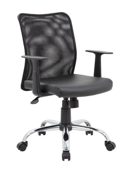 Boss Mesh Back and Vinyl Seat Budget Task Chair with T-Arms, Black (B6116C)