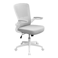 Boss Contemporary Mesh / Fabric High-Back Ergonomic Task Chair with Flip-Up Arms and Spring-Tilt Mechanism, Grey (B6366)