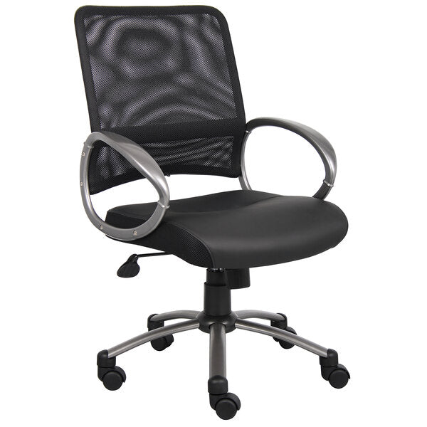 Boss Mesh Task Chair with Pewter Finish, Black (B6406) - SchoolOutlet