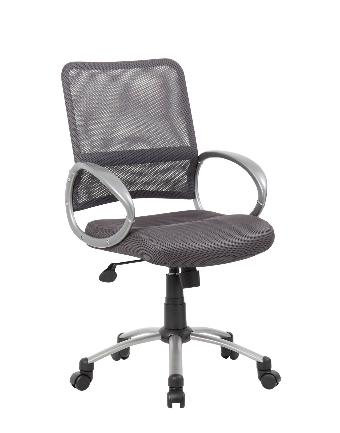Boss Mesh Back Task Chair with Pewter Finish and Casters, Charcoal Grey (B6416) - SchoolOutlet