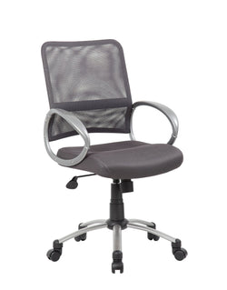 Boss Mesh Back Task Chair with Pewter Finish and Casters, Charcoal Grey (B6416)