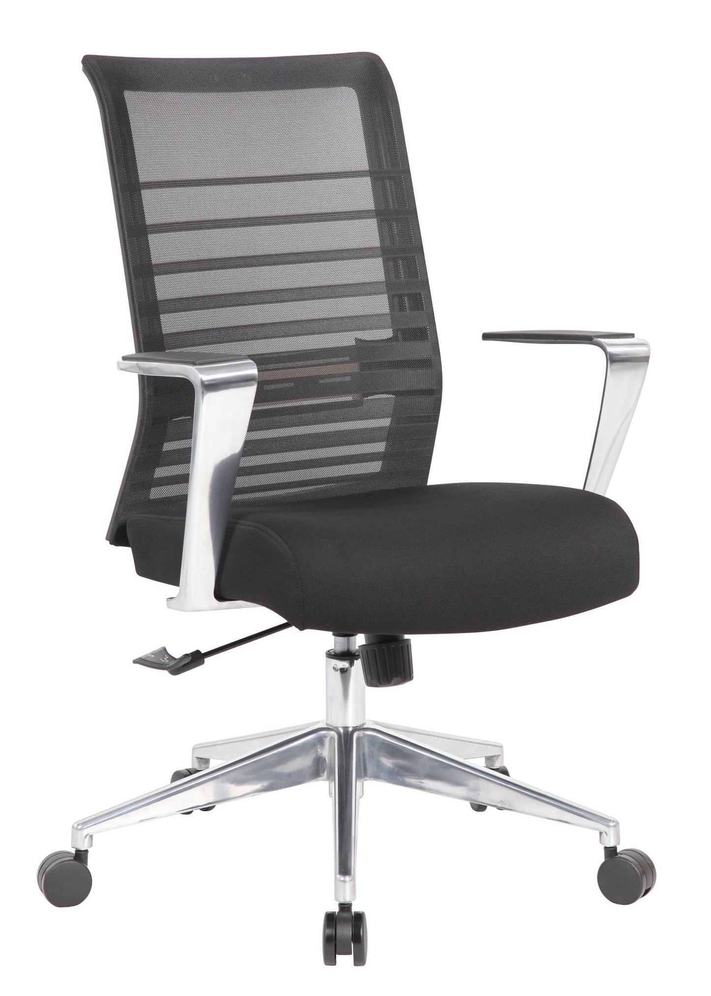 Boss Horizontal Striped Mesh Back Task Chair with Fixed Aluminum Arms, Black (B6566AL) - SchoolOutlet