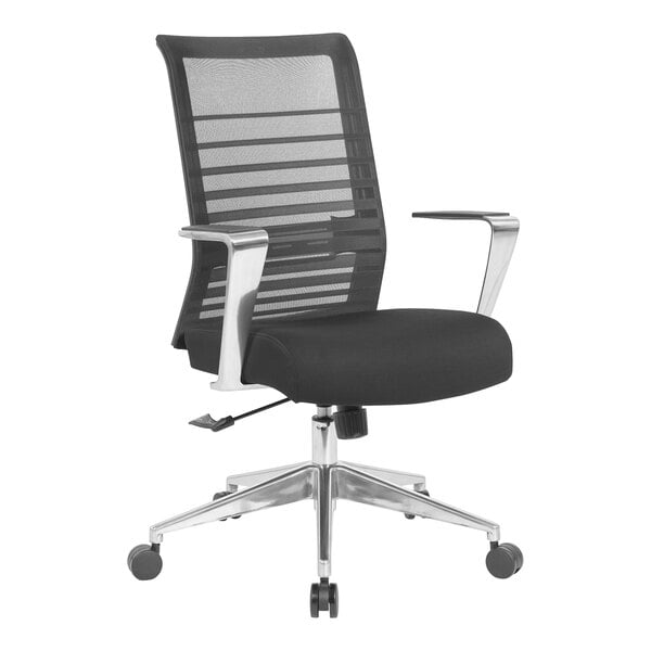Boss Horizontal Striped Mesh Back Task Chair with Fixed Aluminum Arms, Black (B6566AL) - SchoolOutlet