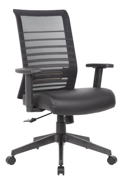 Boss Horizontal Striped Mesh Back Task Chair with Antimicrobial Vinyl Seat and Adjustable T-Arms, Black (B6566AM)