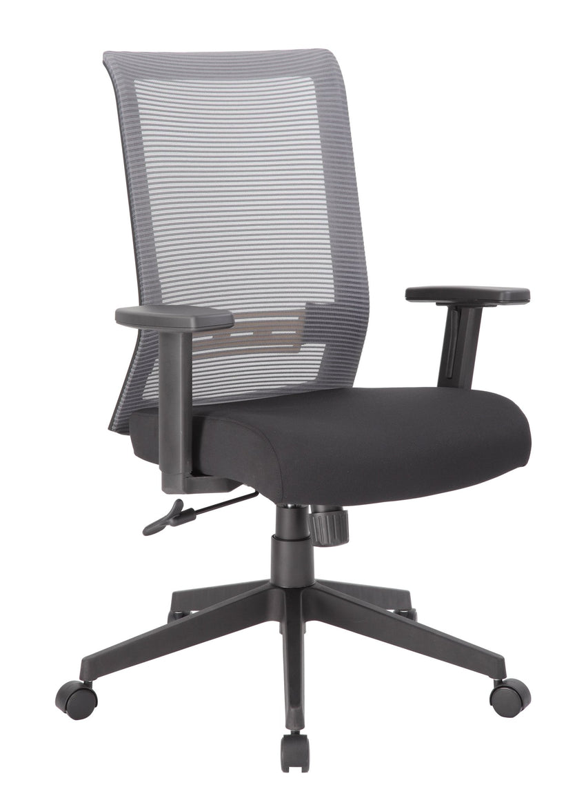 Boss Horizontal Striped Mesh Back Task Chair with Adjustable T - Arms, Grey/Black (B6566) - SchoolOutlet