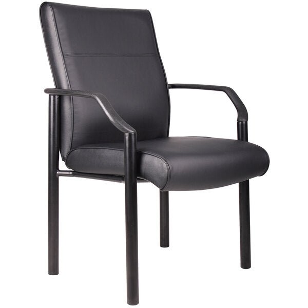 Boss Mid Back Guest Chair In LeatherPlus, Black (B689) - SchoolOutlet