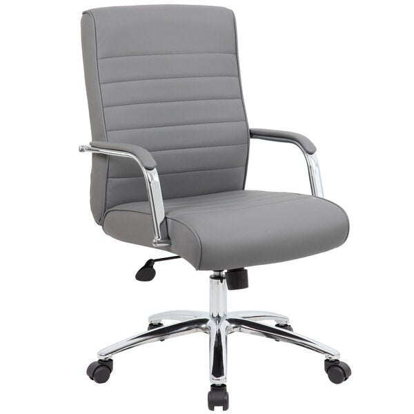 Boss Modern Executive Gray Ribbed CaressoftPlus Conference Chair, Grey (B696CRB) - SchoolOutlet