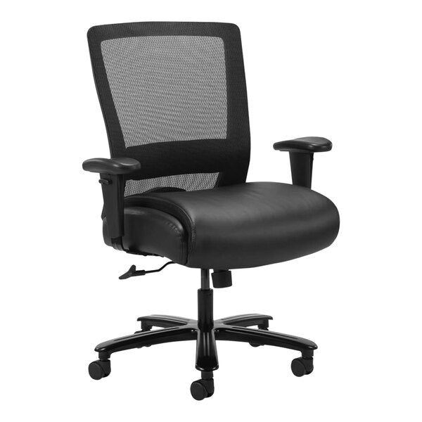 Boss Mesh / LeatherPlus High - Back Heavy - Duty Executive Chair with Adjustable T - Arms - Black (B699) - SchoolOutlet