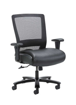 Boss Mesh / LeatherPlus High-Back Heavy-Duty Executive Chair with Adjustable T-Arms - Black (B699)