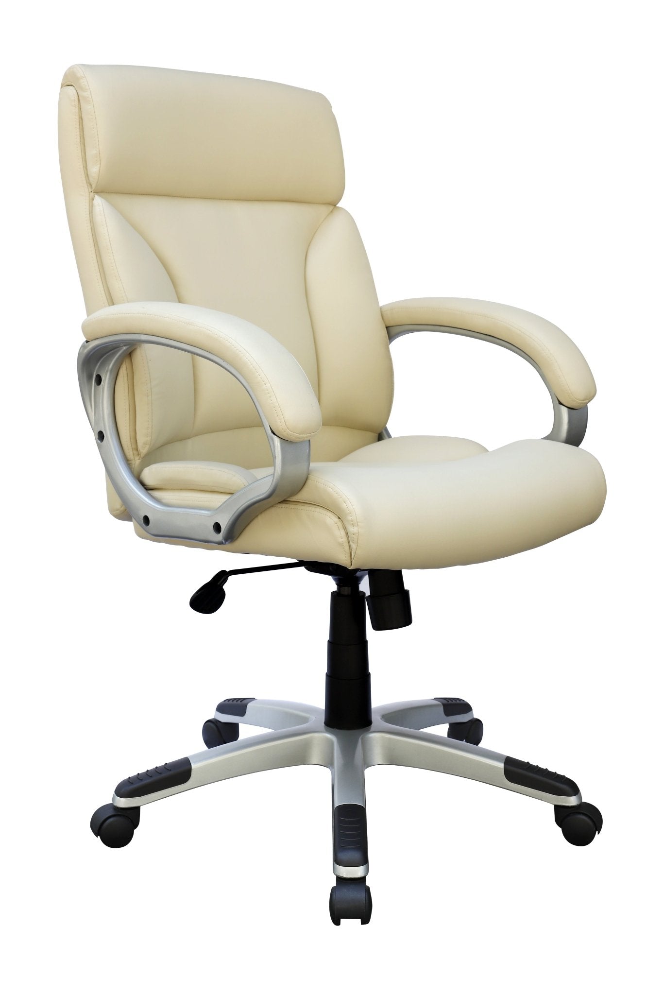 Boss LeatherPlus Executive Chair with Loop Arms and Casters, Ivory (B7226 - IV) - SchoolOutlet