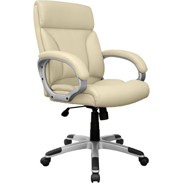Boss LeatherPlus Executive Chair with Loop Arms and Casters, Ivory (B7226 - IV) - SchoolOutlet