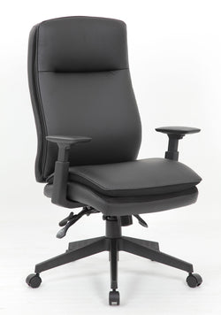 Boss CaressoftPlus Vinyl High-Back Ergonomic Executive Chair with Adjustable T-Arms, Black (B730)
