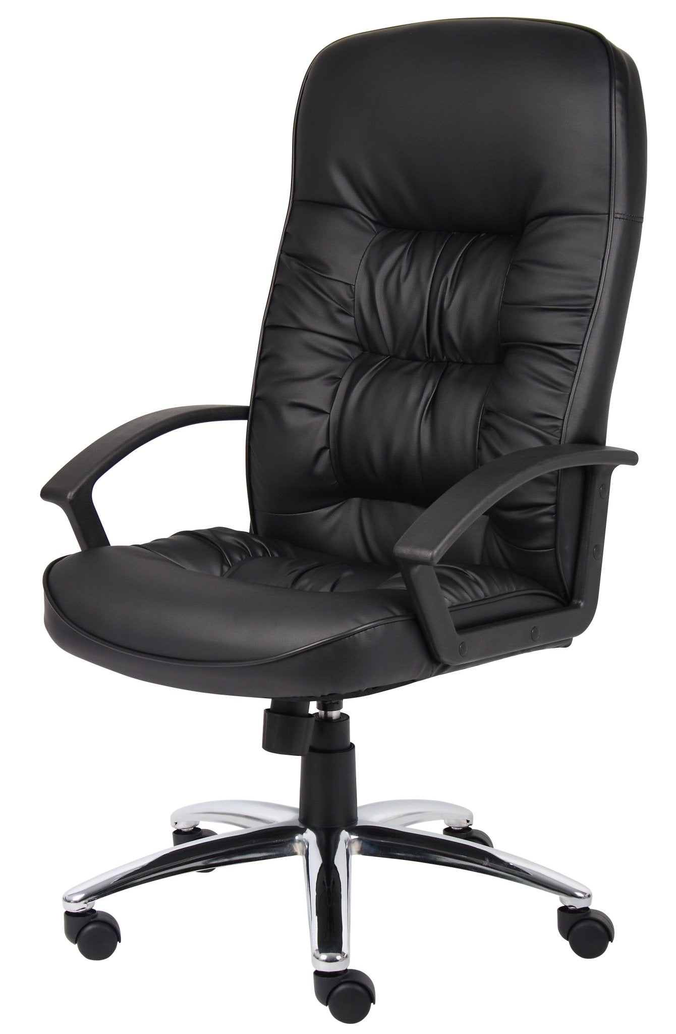 Boss LeatherPlus High - Back Executive Chair with Chrome Base and Polypropylene Loop Arms, Black (B7301C) - SchoolOutlet