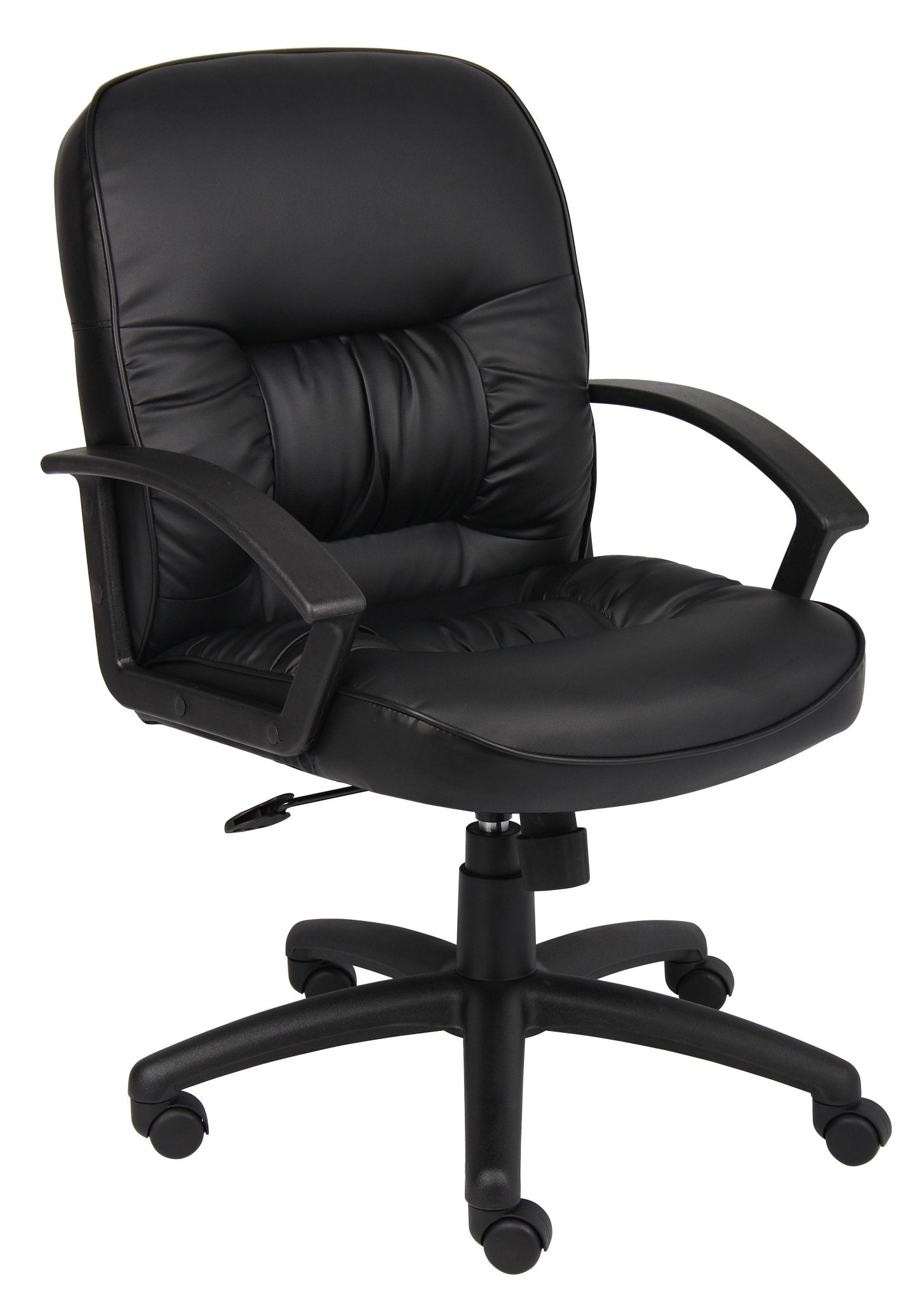 Boss LeatherPlus Mid - Back Executive Chair with Nylon Base and Polypropylene Loop Arms, Black (B7306) - SchoolOutlet