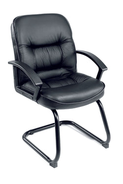 Boss LeatherPlus Mid-Back Executive Guest Chair with Cantilever Sled Base, Black (B7309)