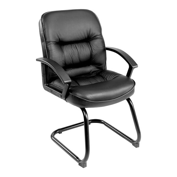 Boss LeatherPlus Mid - Back Executive Guest Chair with Cantilever Sled Base, Black (B7309) - SchoolOutlet