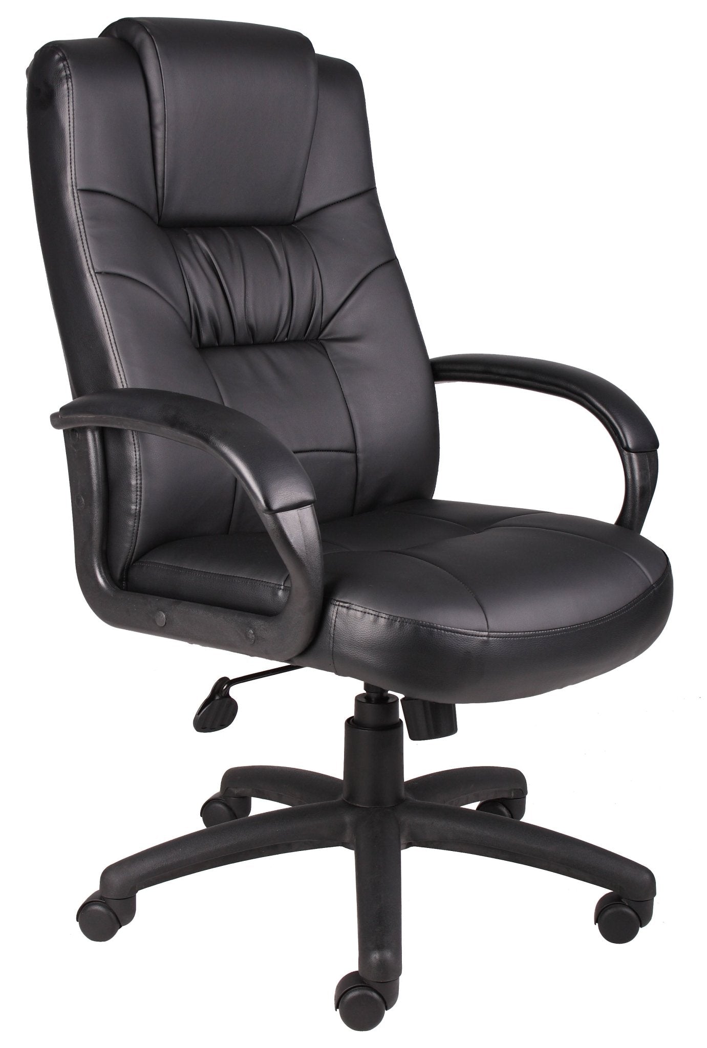 Boss LeatherPlus High - Back Executive Chair with Padded Loop Arms, Black (B7501) - SchoolOutlet