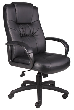 Boss LeatherPlus High-Back Executive Chair with Padded Loop Arms, Black (B7501)
