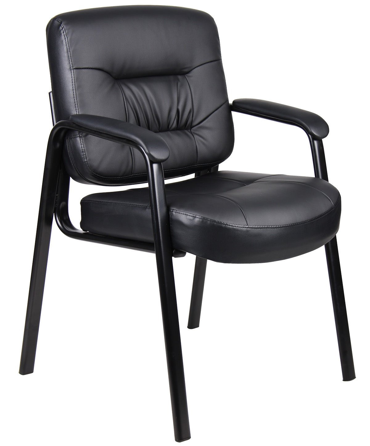 Boss LeatherPlus Mid - Back Executive Guest Chair with Padded Armrests and Steel Base, Black (B7509) - SchoolOutlet