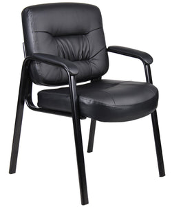 Boss LeatherPlus Mid-Back Executive Guest Chair with Padded Armrests and Steel Base, Black (B7509)