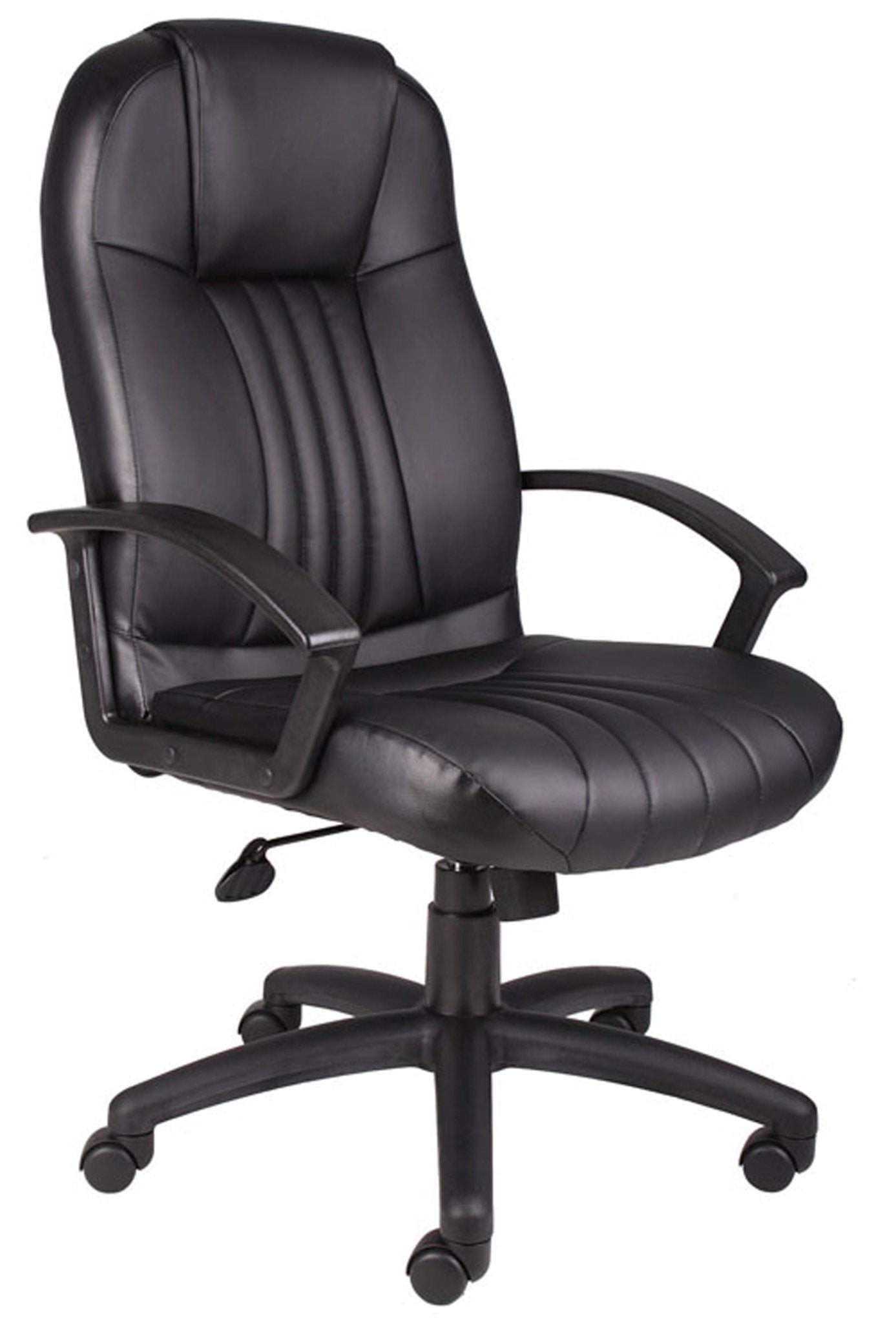 Boss LeatherPlus High - Back Executive Chair with Polypropylene Loop Arms, Black (B7641) - SchoolOutlet
