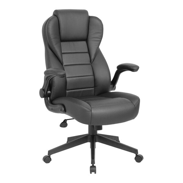 Boss CaressoftPlus Vinyl High - Back Executive Chair with Flip - Up Arms, Black (B8551) - SchoolOutlet