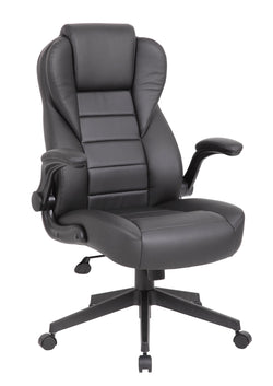 Boss CaressoftPlus Vinyl High-Back Executive Chair with Flip-Up Arms, Black (B8551)