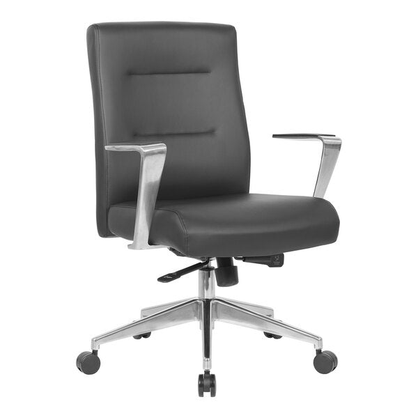Boss Modern Conference Chair with Fixed Aluminum Arms, Black (B8886AL) - SchoolOutlet
