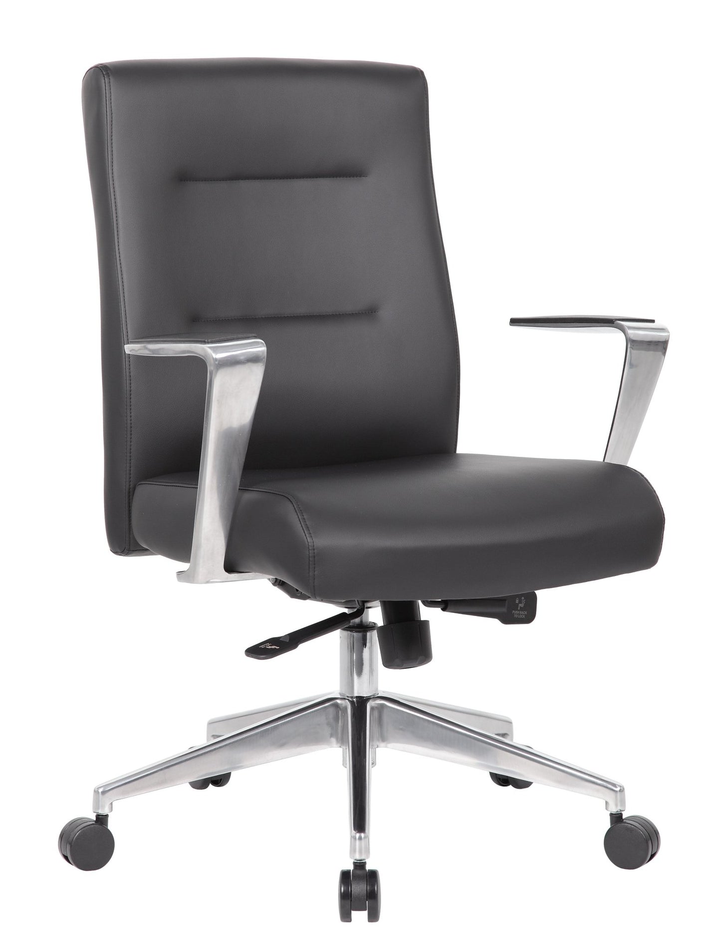 Boss Modern Conference Chair with Fixed Aluminum Arms, Black (B8886AL) - SchoolOutlet