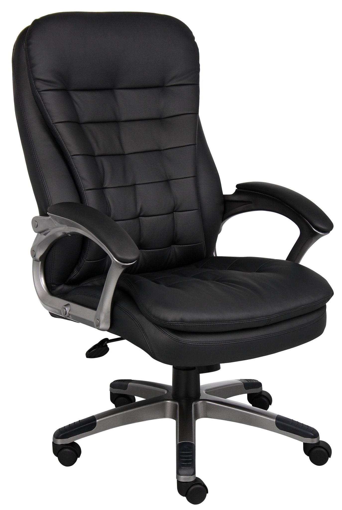 Boss High Back Executive Pillow Top Chair with Pewter Finished Base and Arms, Black (B9331) - SchoolOutlet