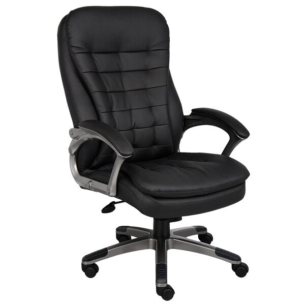 Boss High Back Executive Pillow Top Chair with Pewter Finished Base and Arms, Black (B9331) - SchoolOutlet