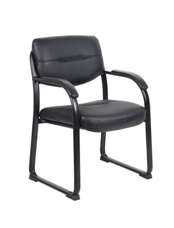 Boss LeatherPlus Sled Base Side Chair with Padded Arms, Black (B9519)