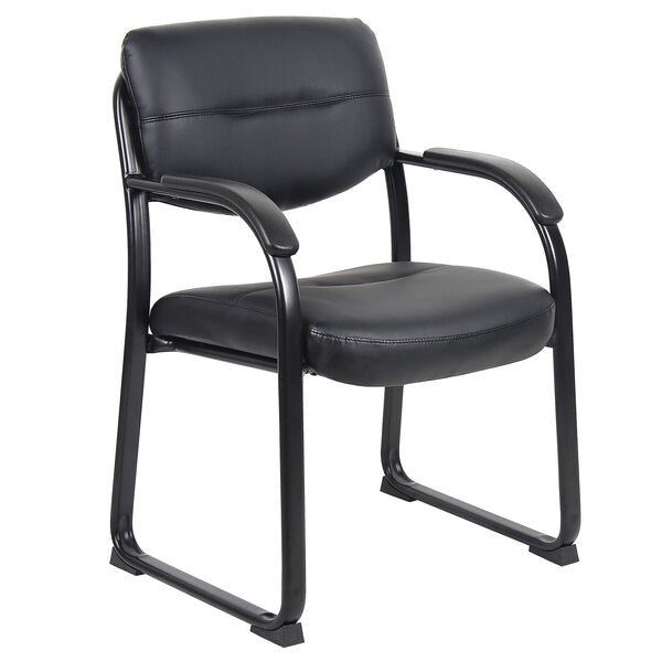 Boss LeatherPlus Sled Base Side Chair with Padded Arms, Black (B9519) - SchoolOutlet