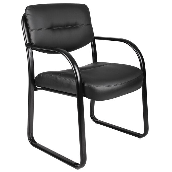Boss LeatherPlus Sled Base Side Chair with Arms, Black (B9529) - SchoolOutlet