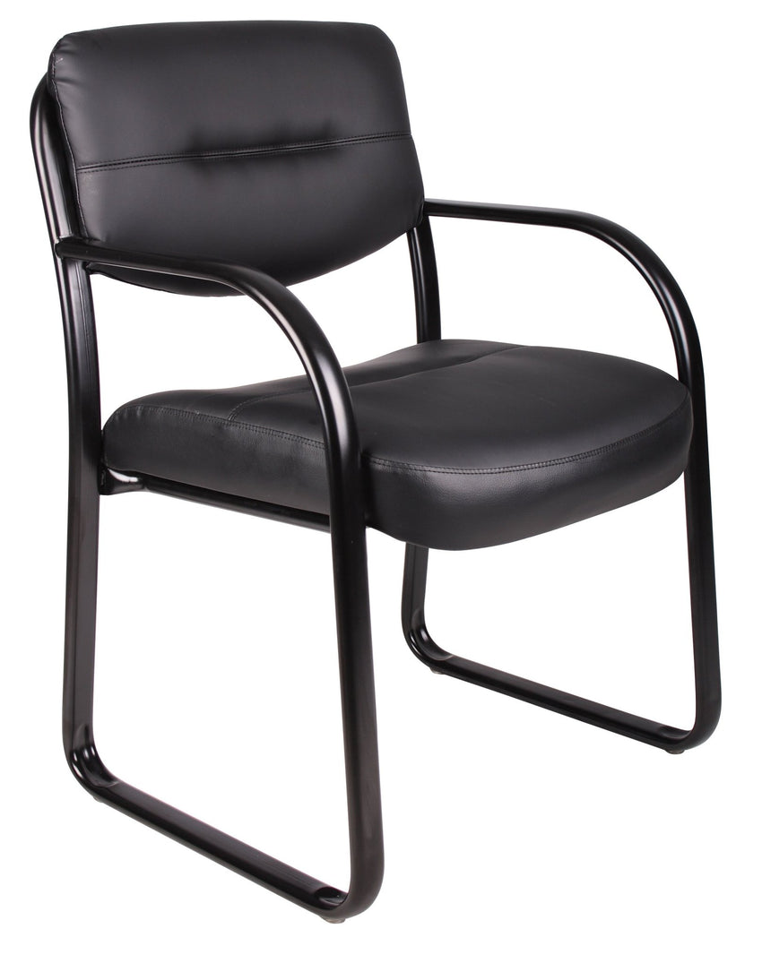 Boss LeatherPlus Sled Base Side Chair with Arms, Black (B9529) - SchoolOutlet