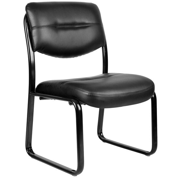 Boss LeatherPlus Sled Base Side Chair, Black (B9539) - SchoolOutlet