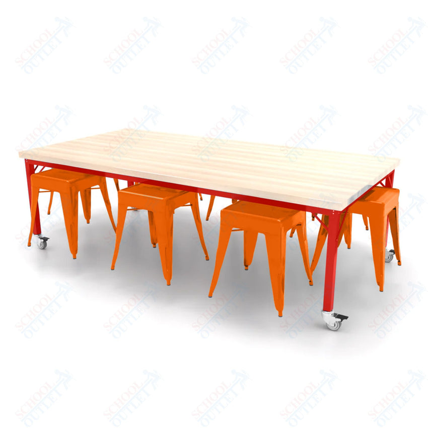 CEF Brainstorm Workbench 26"H with Butcher Block Top and Steel Frame, 8 Magnetic Metal Stools Included, for Kindergarten - 2nd Grade - SchoolOutlet