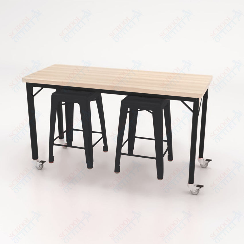 CEF Brainstorm Workbench 34"H with Butcher Block Top and Steel Frame, 2 Magnetic Metal Stools Included, for 3rd Grade and Up ADA Compliant - SchoolOutlet