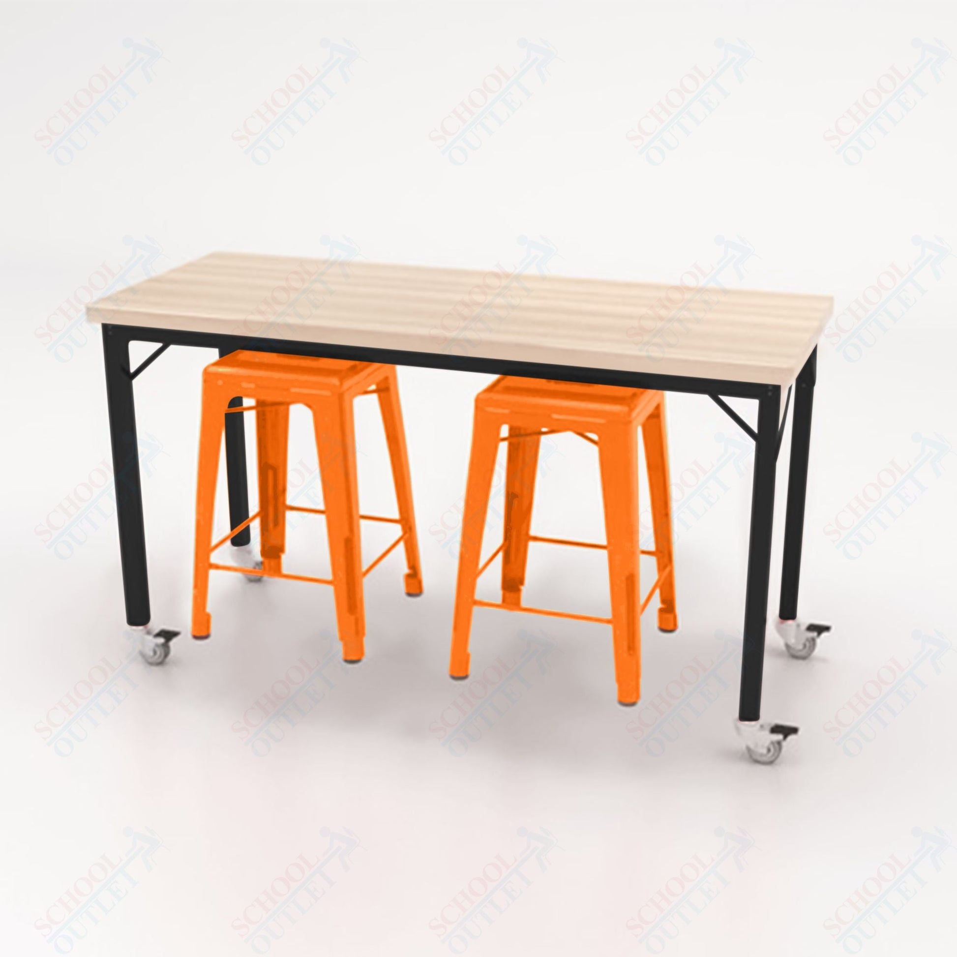 CEF Brainstorm Workbench 34"H with Butcher Block Top and Steel Frame, 2 Magnetic Metal Stools Included, for 3rd Grade and Up ADA Compliant - SchoolOutlet