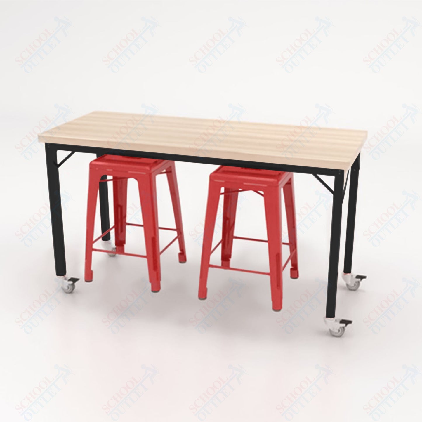 CEF Brainstorm Workbench 34"H with Butcher Block Top and Steel Frame, 2 Magnetic Metal Stools Included, for 3rd Grade and Up ADA Compliant - SchoolOutlet