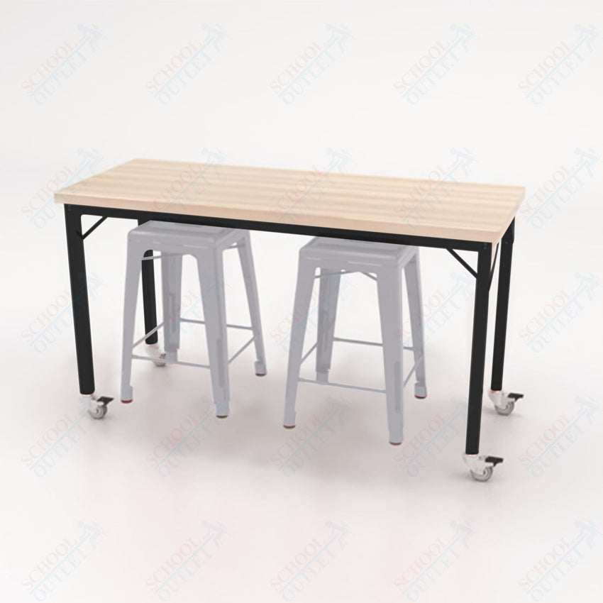 CEF Brainstorm Workbench 34"H with Butcher Block Top and Steel Frame, 2 Magnetic Metal Stools Included, for 3rd Grade and Up ADA Compliant - SchoolOutlet