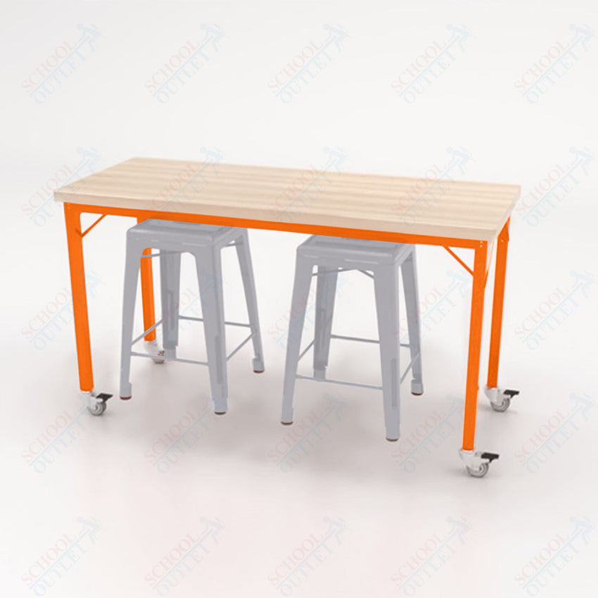 CEF Brainstorm Workbench 34"H with Butcher Block Top and Steel Frame, 2 Magnetic Metal Stools Included, for 3rd Grade and Up ADA Compliant - SchoolOutlet