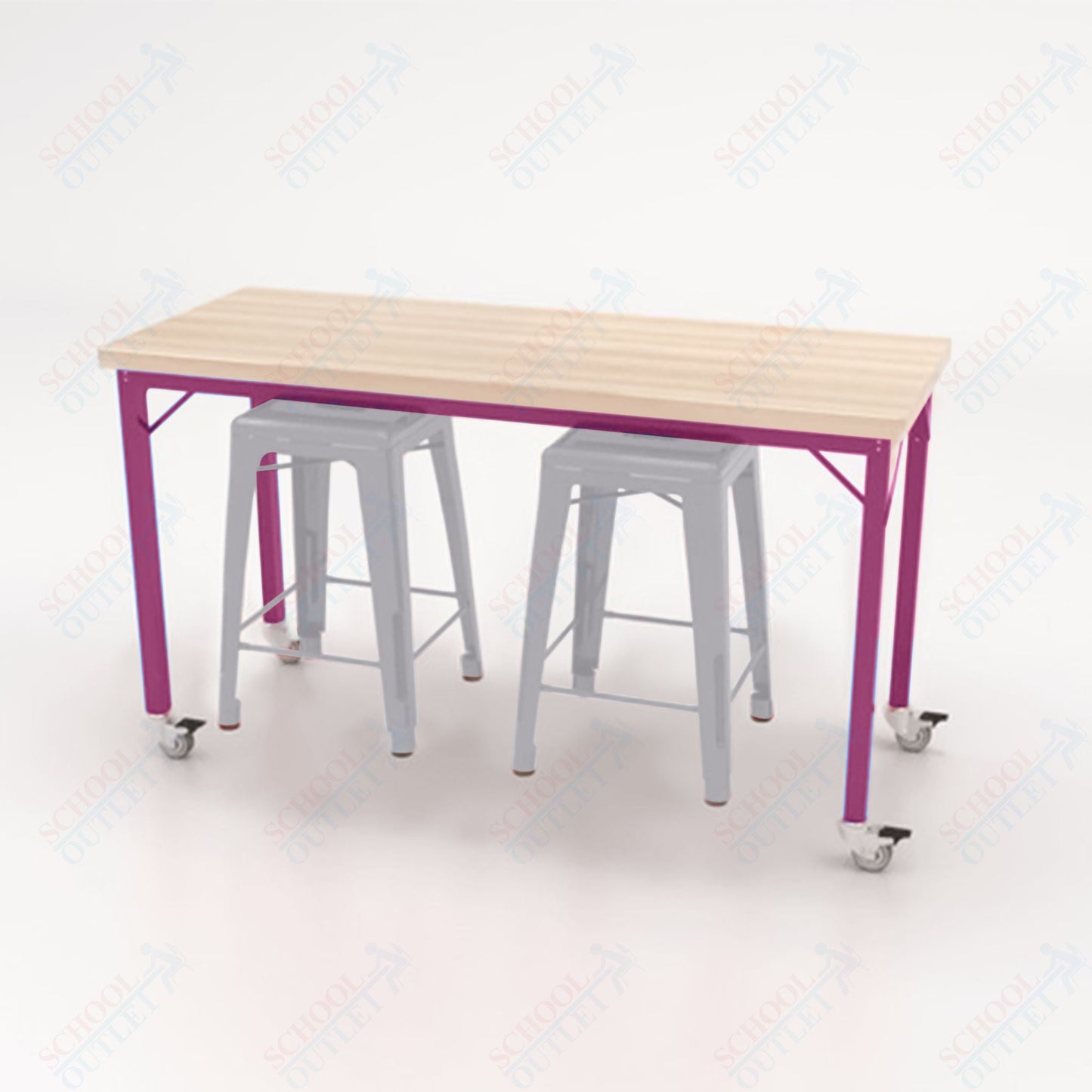 CEF Brainstorm Workbench 34"H with Butcher Block Top and Steel Frame, 2 Magnetic Metal Stools Included, for 3rd Grade and Up ADA Compliant - SchoolOutlet