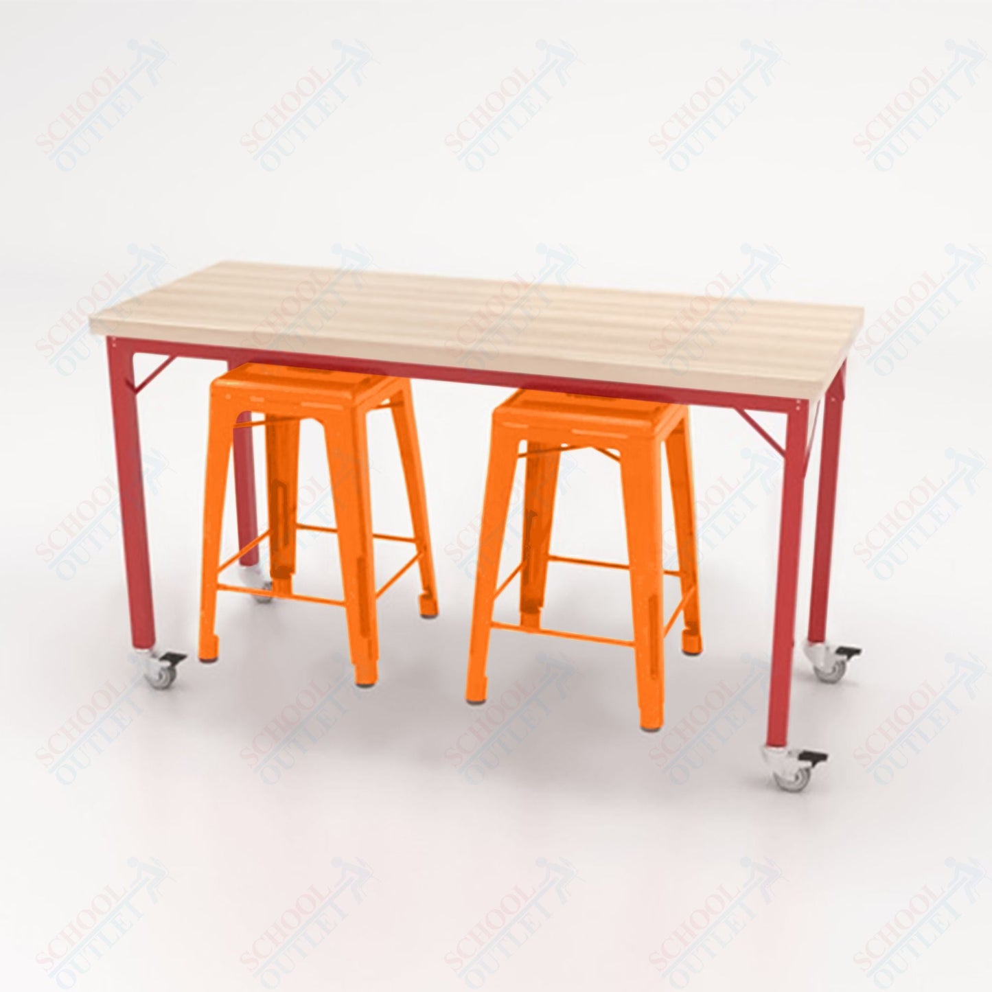 CEF Brainstorm Workbench 34"H with Butcher Block Top and Steel Frame, 2 Magnetic Metal Stools Included, for 3rd Grade and Up ADA Compliant - SchoolOutlet