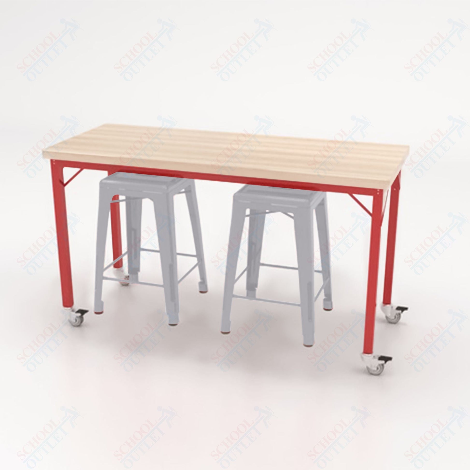 CEF Brainstorm Workbench 34"H with Butcher Block Top and Steel Frame, 2 Magnetic Metal Stools Included, for 3rd Grade and Up ADA Compliant - SchoolOutlet