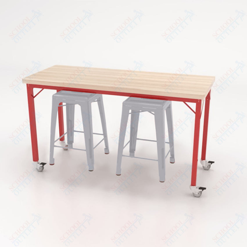 CEF Brainstorm Workbench 34"H with Butcher Block Top and Steel Frame, 2 Magnetic Metal Stools Included, for 3rd Grade and Up ADA Compliant - SchoolOutlet